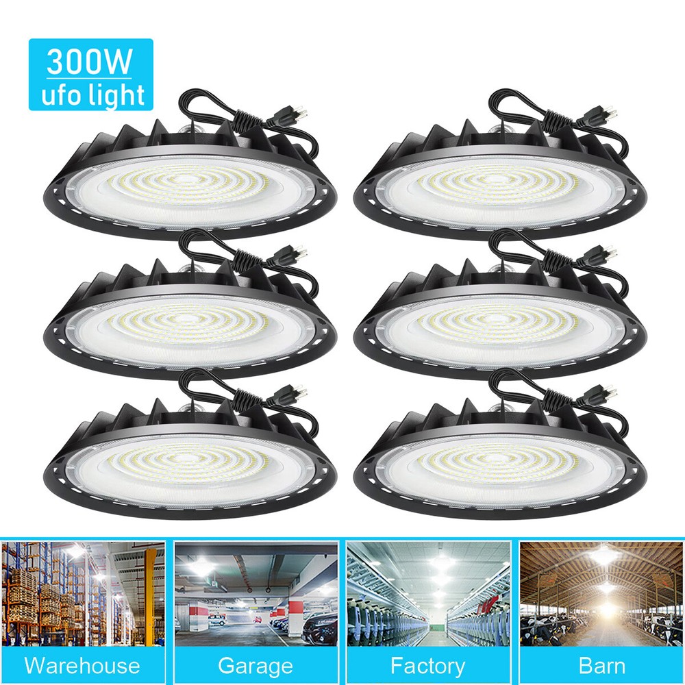 6 Pcs 300W UFO Led High Bay Light Industrial Warehouse Commercial Light Fixtures