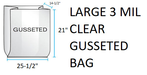 25-50-100!! 3 mil LARGE Gusseted Clear Poly Bags 25-1/2 x 21 x 14-1/2 X .003
