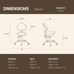 DR.LOMILOMI Ergonomic Saddle Rolling Stool Chair with Backrest 510 KOA