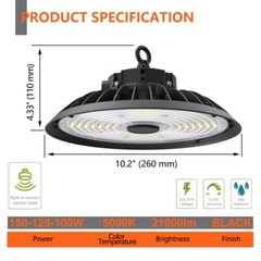150W LED UFO High Bay Light Warehouse Commercial Industrial 5000K AC 100-277V