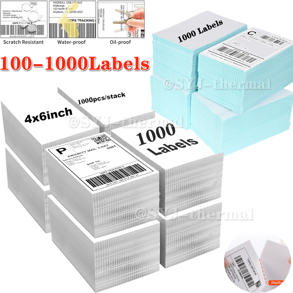 1000/Stack 4″x6″ Fanfold Direct Thermal Shipping Labels Zebra & Rollo Printers
