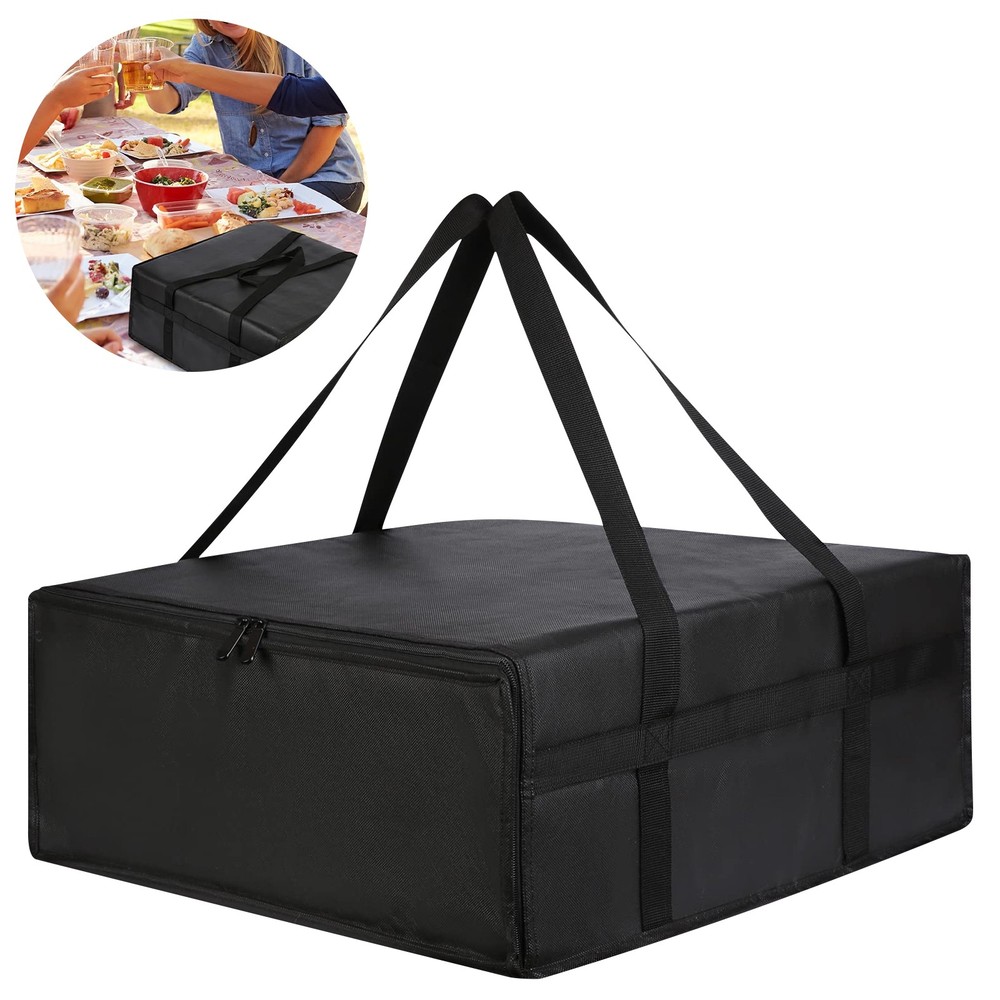 Insulated Pizza Delivery Bag Thermal Food Carrier w/ Handles Dual Zipper 20x20x8