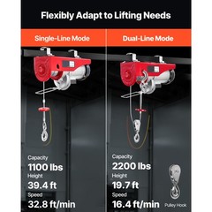 VEVOR Electric Hoist 2200lbs Crane Winch with 328ft Wireless Remote Control 110V