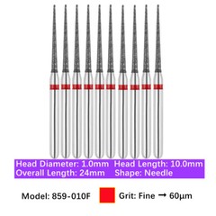 10/pk Dental FG High Speed Diamond Burs Needle Polishing Burs 859-010F Fine Grit