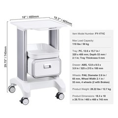 VEVOR 2 Tiers Lab Carts Mobile Medical Cart with 1 Drawer & 1 Top Tray White