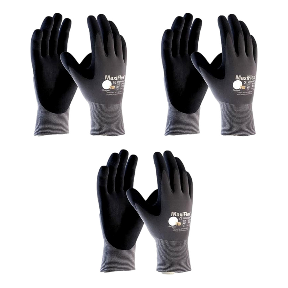 MaxiFlex 34-874 Ultimate Gloves Black Nylon/Nitrile – Medium Size Pack of 3