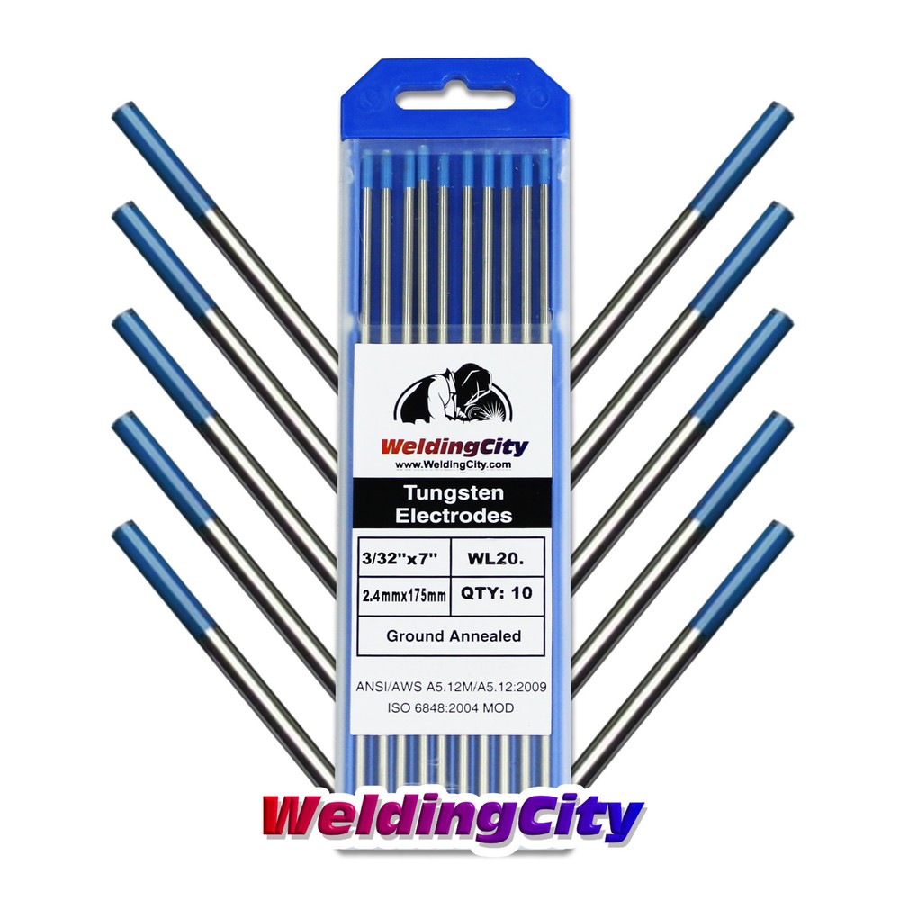 WeldingCity® 10-pk TIG Welding Tungsten Electrode 2% Lanthanated Blue 3/32×7″ US