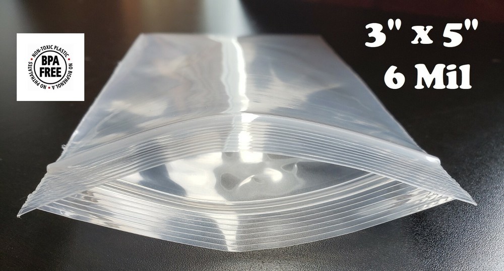 3″ x 5″ Resealable Plastic Bags Zip Seal 6 Mil Thick Reclosable Top Lock 6Mil