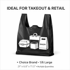 Bags 1/6 Large 21 x 6.5 x 11.5 BLACK T-Shirt Plastic Grocery Shopping Bags F&S