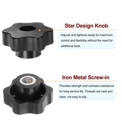 4pcs Star Knobs M10 Thread 48mm Head Through Hole Clamping Handles Black