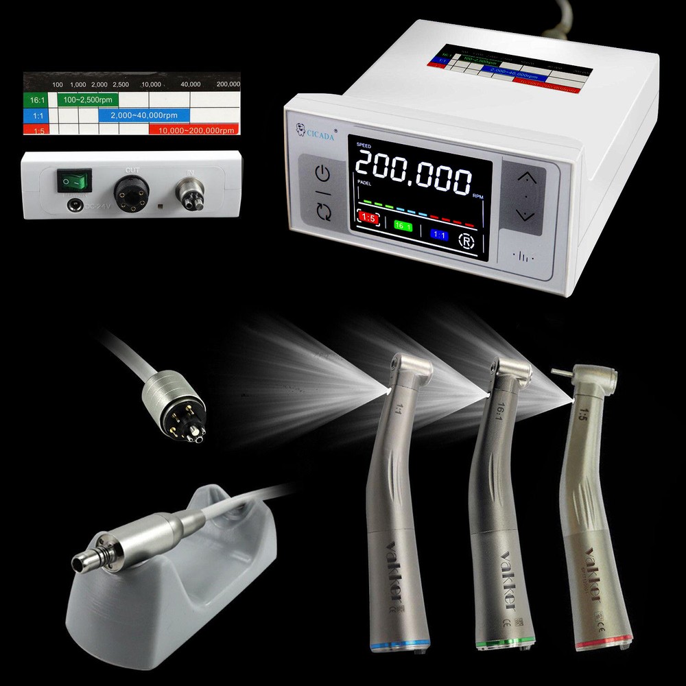 CICADA Display LED Dental Electric Motor + 1:1 1:5 16:1 Handpiece Contra Angle