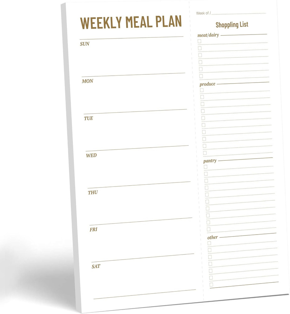 Undated Weekly Meal Planner Notepad with Magnetic Back and Grocery List