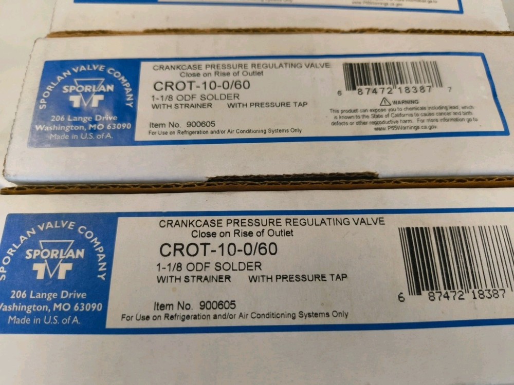 Sporlan CROT-10-0/60 Crankcase Pressure Regulating Valve 1-1/8 ODF