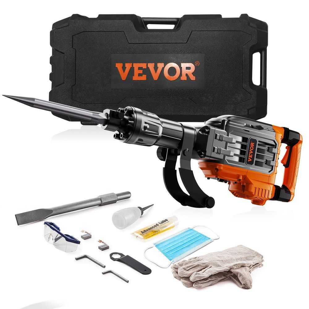 VEVOR Demolition Jack Hammer Concrete Breaker 3500W Electric 2 Chisel Bits Black
