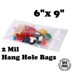 6″ x 9″ Zip Seal Reclosable 2Mil Plastic Top Lock Bags Hang Hole Jewelry 2 Mil
