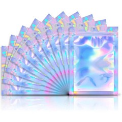 100/200 PCS Holographic Mylar Foil Bag Resealable Ziplock Pouch Packaging Clear