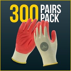 WHOLESALE 300 Pairs Red Latex Dipped Gloves Rubber Palm Coated Work Gloves