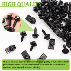 50PCS 1/4 U-Nut Clips & Hex Head Automotive Body Fender Bolts Kit,For Most Cars