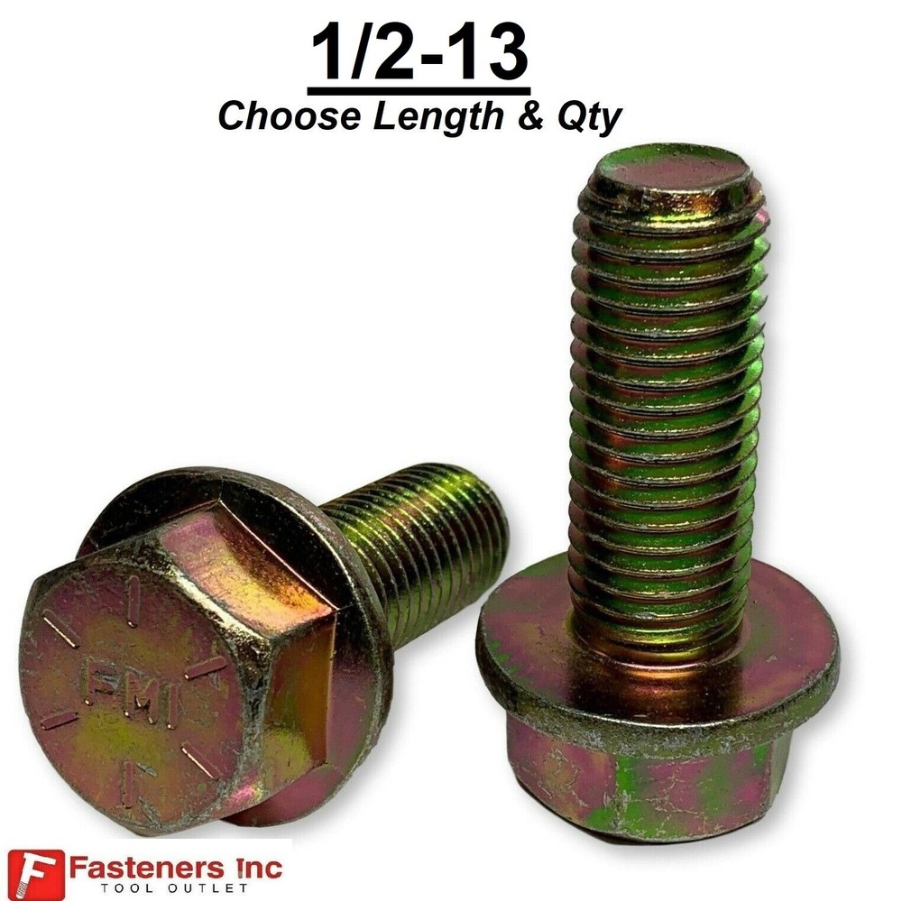 1/2-13 Grade 8 Flange Frame Bolt Yellow Zinc Plated (All Sizes & Qty’s) 1/2″