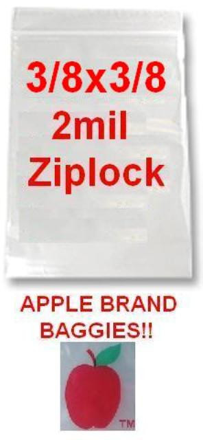 1000 APPLE BRAND 3838 3/8×3/8 2mil CLEAR ZIPLOCK BAGS 1,000 baggies 3/8″x3/8″