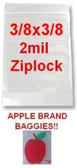 1000 APPLE BRAND 3838 3/8×3/8 2mil CLEAR ZIPLOCK BAGS 1,000 baggies 3/8″x3/8″