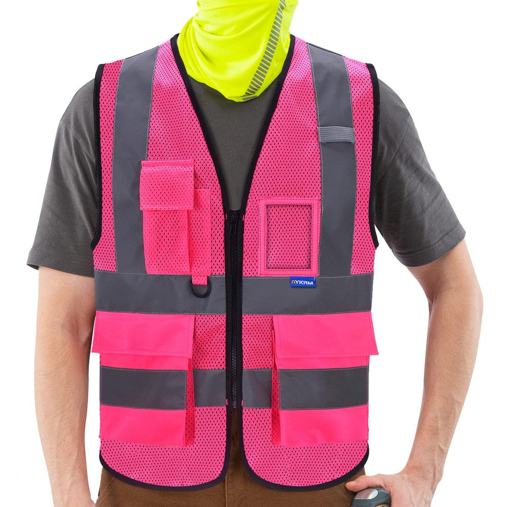 Xsmall Pink High Visibility Mesh Safety Reflective Vest With Pockets And Zipper