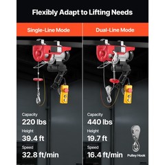 VEVOR Electric Hoist 440 lbs Crane Winch with 14FT Wired Remote Control 110V