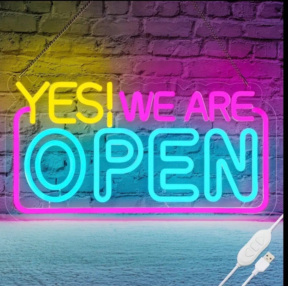 Vibrant “YES! WE ARE OPEN” Neon Sign – USB or Battery Powered, Bright Multicolor