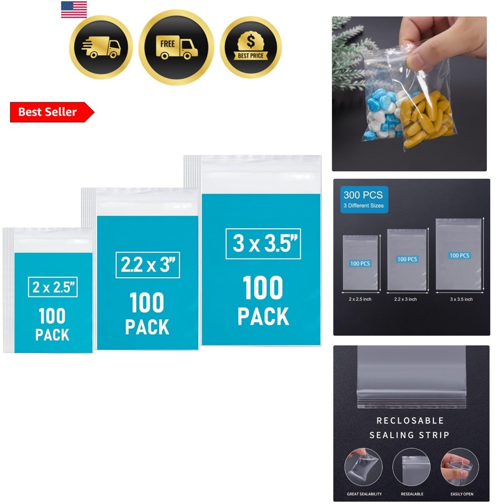 Small Plastic Bags, 300 PCS Mini Baggies, 3 Assorted Sizes, Transparent Jewel…
