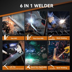 6IN1 MIG Welder 200A Multi Process w/Gasless Flux Core Stick Lift TIG 110V/220V