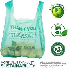 Bags 1/6 Large 22 x 6.5 x 12 Biodegradable T-Shirt Plastic Grocery Shopping Bags