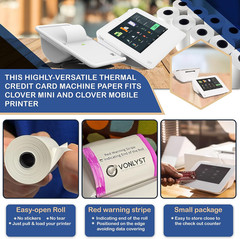 Receipt Paper for Clover Mini and Clover Mobile Thermal Printer 2 1/4 X 80 (10 R