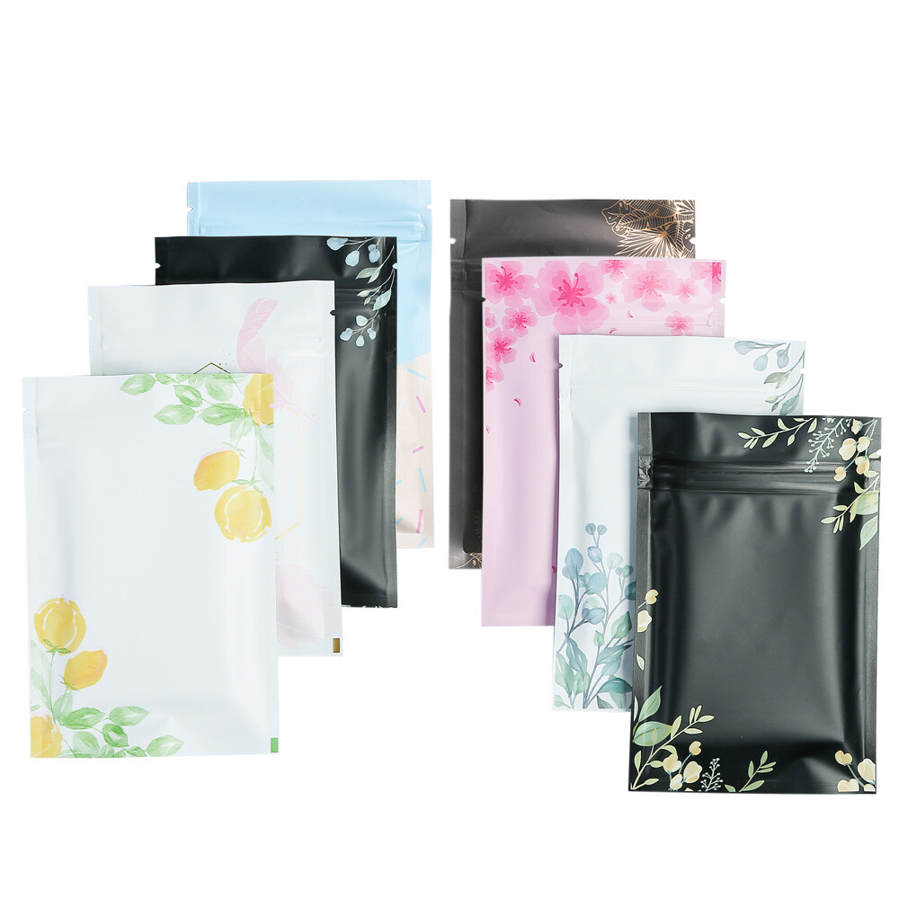 100pcs Double Sided Matte Design Metallic Mylar Foil Resealable Smell Proof Bags