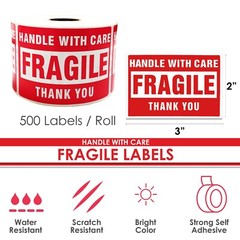 Innovative Haus 1 Roll/500 Labels Handle With Care Fragile Warning Packing Label