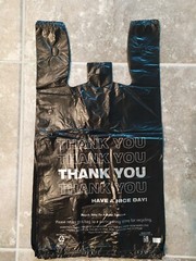 1/6 Large 21×6.5 x11.5 BLACK Thank You T-Shirt Plastic Grocery Shopping Bags 100