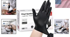 4 Mil Black Vinyl Gloves – Disposable, Food Safe, 100 Count, Medium Size