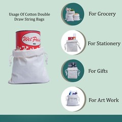 5 x 7 Inches 100% Cotton Reusable Storage Premium Quality Double Drawstring Bags