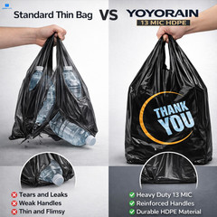 YoYoRain 100 Count Plastic Bags – Black T Shirt with Handle Large,