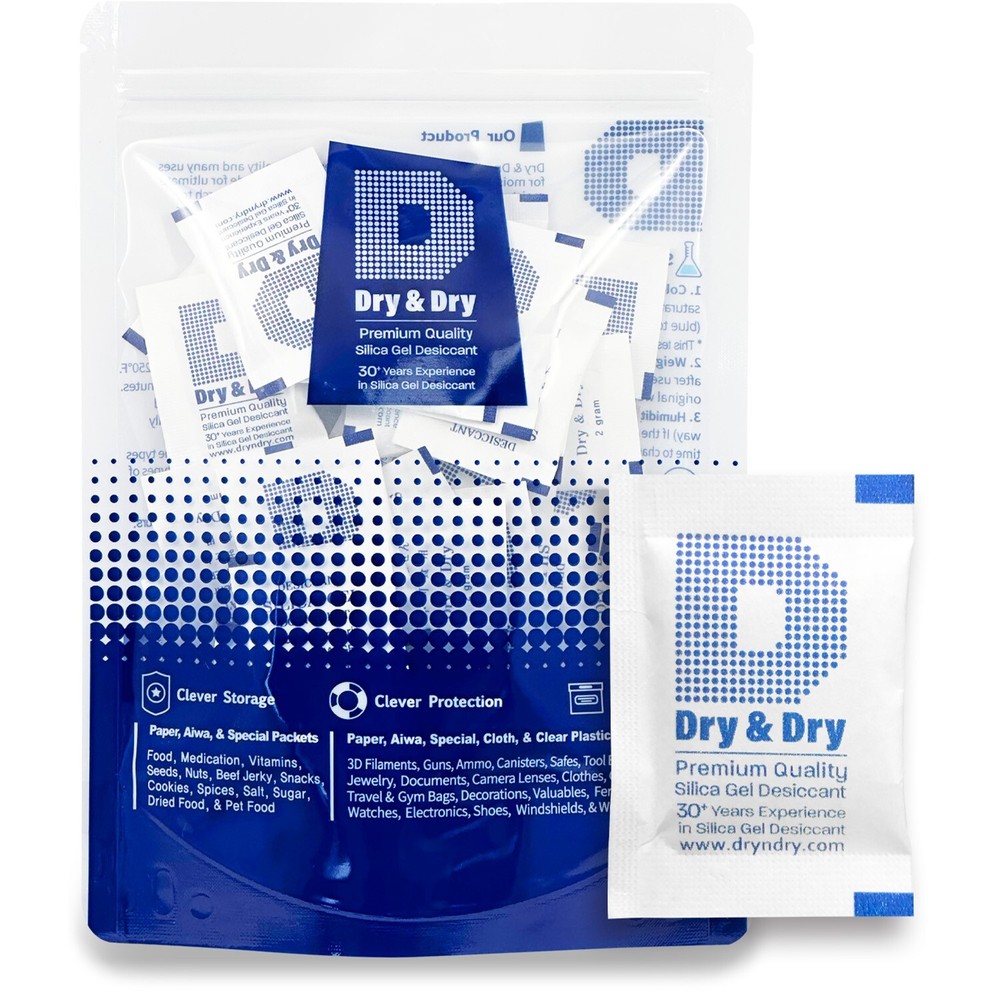 2 gram X 100 PK “Dry & Dry”Silica Gel Desiccant Packets(Reusable)-FDA Compliant