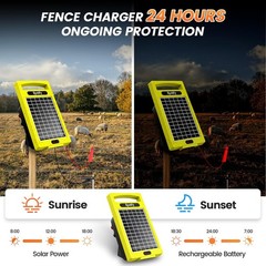 Electric Fence Charger Solar Powered 20 Miles 0.32J Livestock Energizer 24 Hour