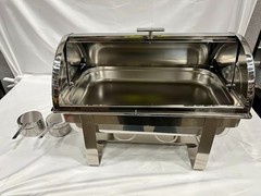 Choice Deluxe 8 Qt. Full Size Chrome Accent Roll Top Chafer.