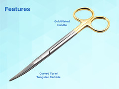 Scissors Surgical 5″ Curved Gold Plated Handle Tungsten Carbide ARTMAN