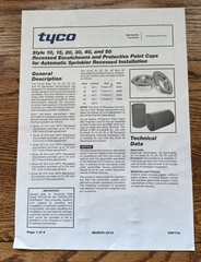 BOX OF 100! Tyco Style 20 Recessed Escutcheon White 1/2 in. Sprinkler 567054010