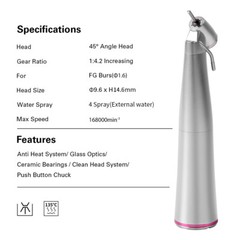 AZDENT Dental 1:4.2 LED 45 Degree Surgical Contra Angle /45°High Speed Handpiece