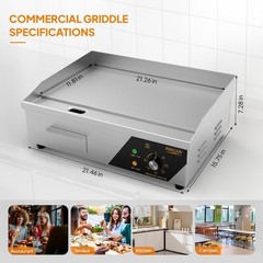 22″ Commercial Electric Countertop Flat Top Griddle, 1600W 110V Electric Griddle