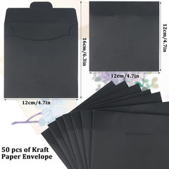 50 Pack Kraft Paper DVD Envelopes, Black Blank CD Paper Cardboard Storage Holde