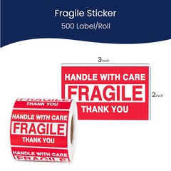 10000 Fragile Stickers 2×3 Handle with Care Thank You Mail Labels 500/Roll