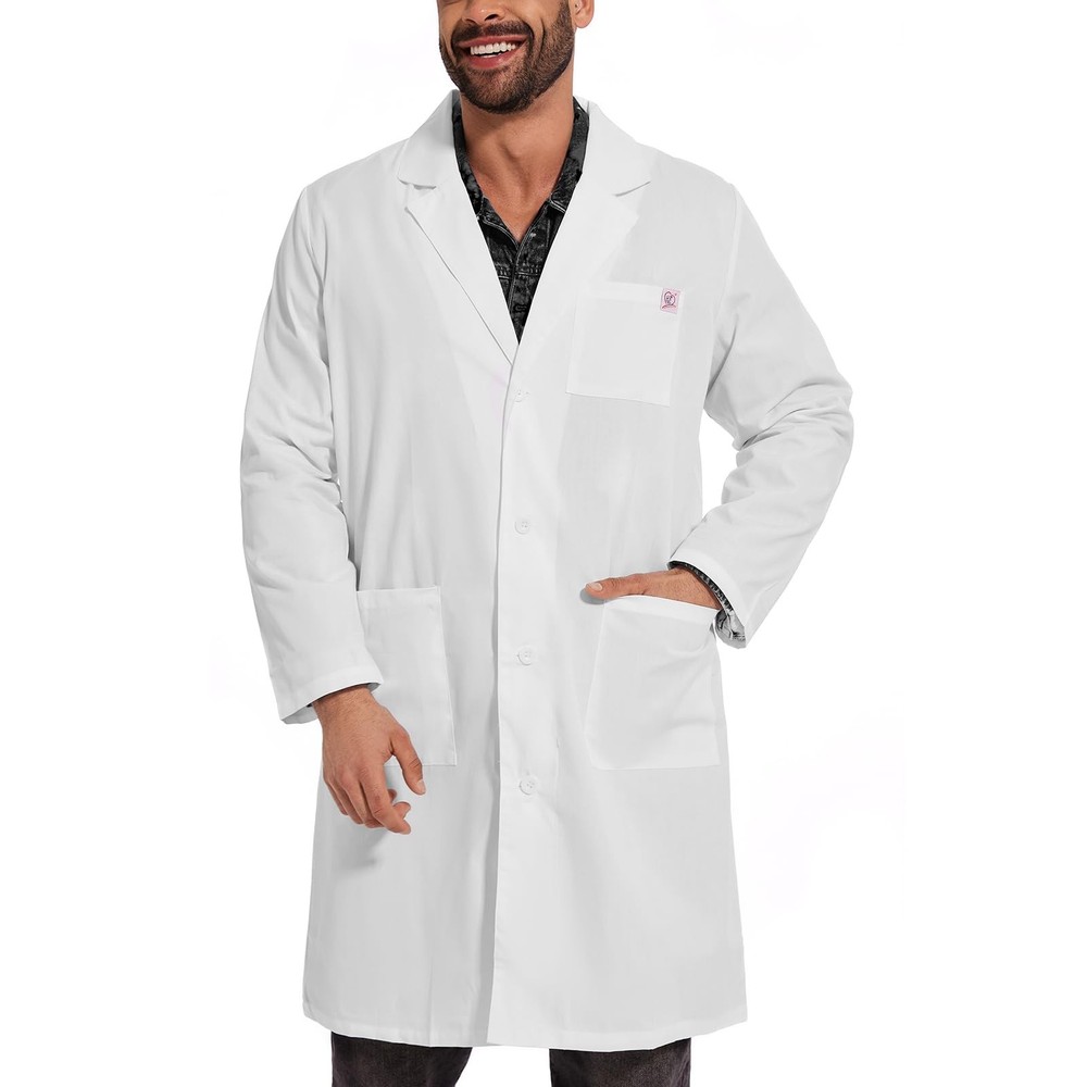 Professional Lab Coat for Men, Long-Sleeve, Unisex White Lab Coat, Adult Men’…