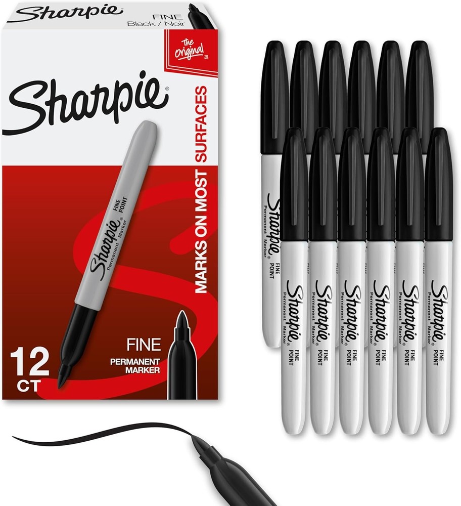 Sharpie Permanent Markers, Fine Tip, Black, 12 Count – Office Supplies, Quick Dr