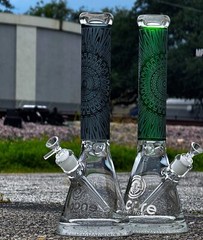 15″ Super Thick Color Sandblasted 50mm Bong Pounder Beaker Hookah Water Pipe